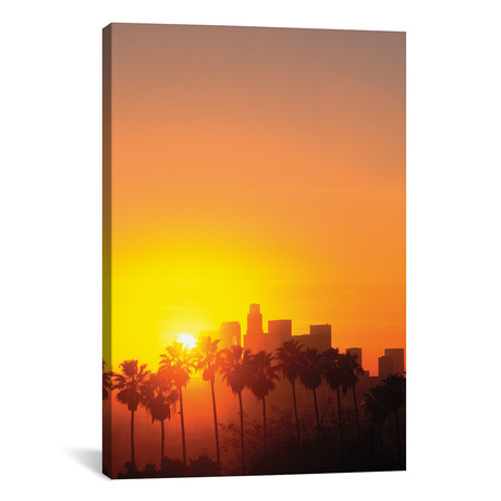 Downtown Skyline During Sunset, Los Angeles, California, USA // Peter Bennett (18"W x 26"H x 0.75"D)