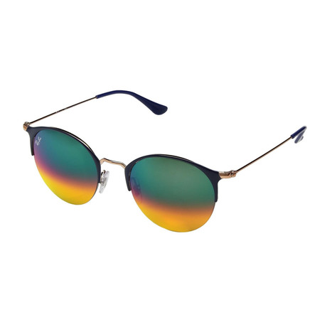 Unisex Metal Sunglasses // Black + Blue + Violet Gradient Mirror