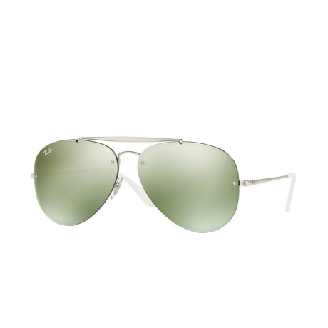 Blaze Aviator Sunglasses // Silver Steel + Dark Green