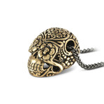 Large Day of the Dead Necklace (Bronze // 20" Gunmetal Chain)