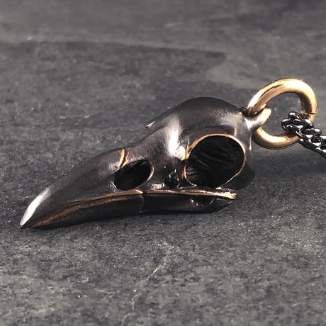 Black Raven Skull Necklace (Bronze // 20" Gunmetal Chain)