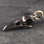 Black Raven Skull Necklace (Bronze // 20" Gunmetal Chain)