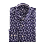Small Lines Dobby Print Long Sleeve Shirt // Navy Blue (XL)