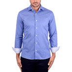Small Dotted Poplin Print Long Sleeve Shirt // Navy Blue (S)