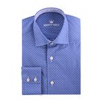 Small Dotted Poplin Print Long Sleeve Shirt // Navy Blue (L)
