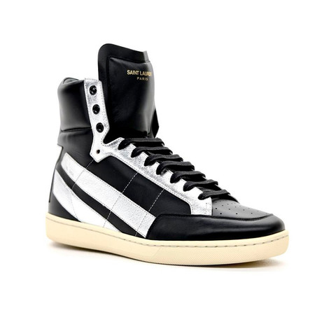 Saint Laurent // Men's Star-Back Leather High-Top Sneaker // Black + Silver (Euro: 43.5)