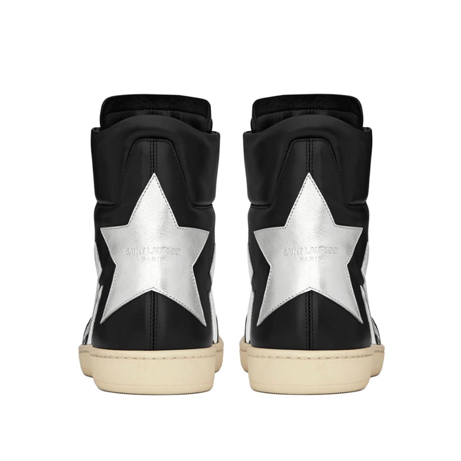 Saint Laurent // Men's Star-Back Leather High-Top Sneaker // Black + Silver  (Euro: 43.5) - Luxury Fashion - Touch of Modern