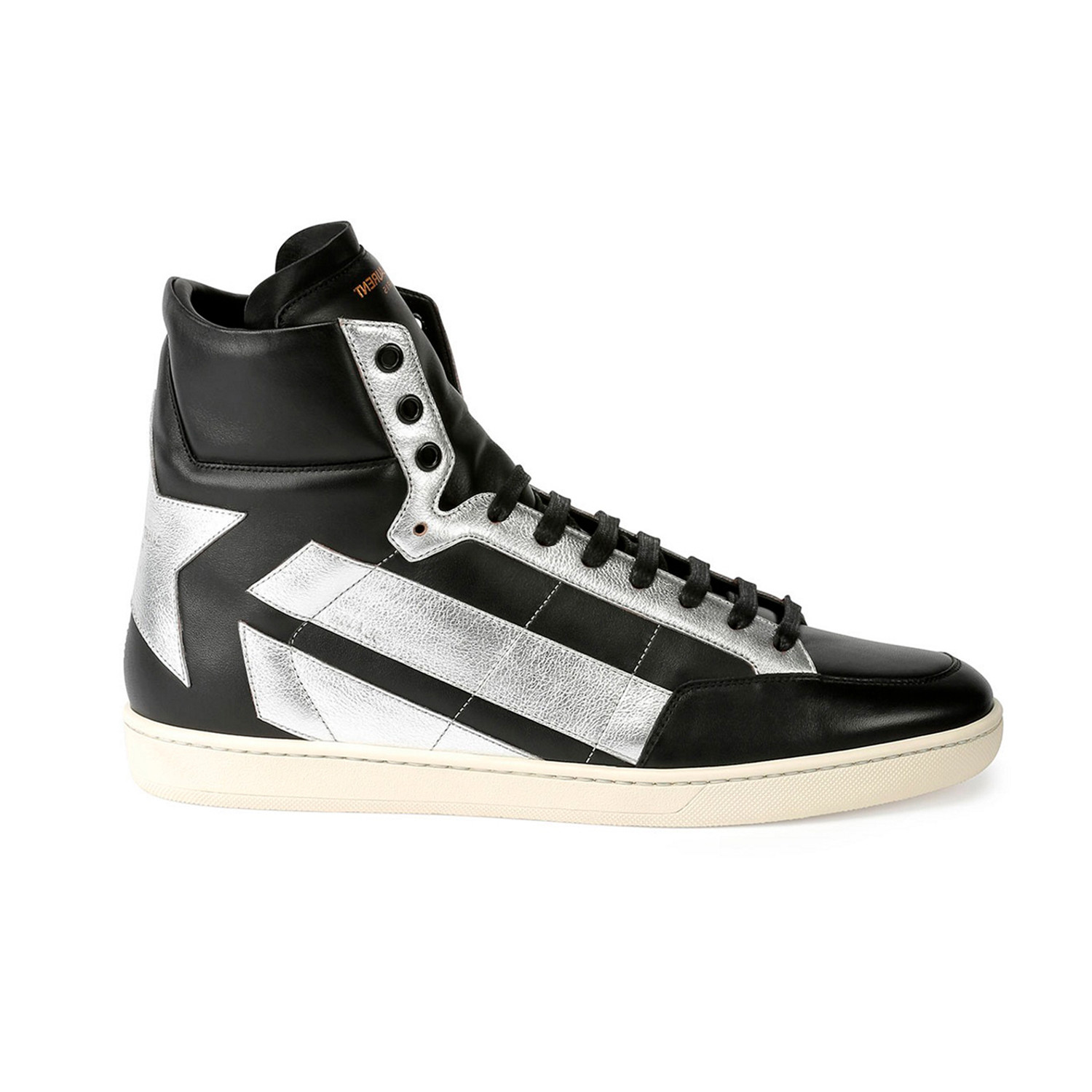Saint Laurent // Men's Star-Back Leather High-Top Sneaker // Black + Silver  (Euro: 43.5) - Luxury Fashion - Touch of Modern