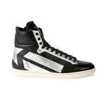 Saint Laurent // Men's Star-Back Leather High-Top Sneaker // Black + Silver (Euro: 40.5)