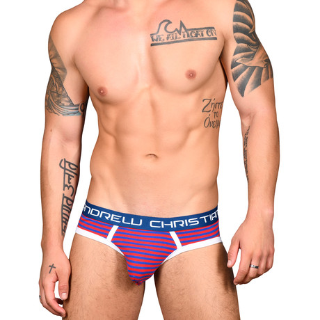 Academy Stripe Brief // Almost Naked // Red + Royal Stripe (XS)