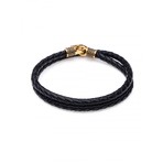 Braided Leather Bracelet (Black + Gold)