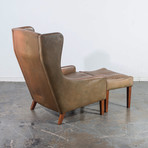 Danish Wingback Leather Lounge Chair + Ottoman