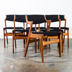 Danish Oak Dining Chairs Reupholstered In Black Knoll Fabric // Set Of 6