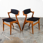Danish Oak Dining Chairs Reupholstered In Black Knoll Fabric // Set Of 6