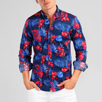 Bora Bora Button Down Shirt // Navy Blue + Red (M)