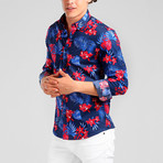 Bora Bora Button Down Shirt // Navy Blue + Red (L)