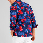 Bora Bora Button Down Shirt // Navy Blue + Red (2XL)