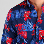Bora Bora Button Down Shirt // Navy Blue + Red (S)