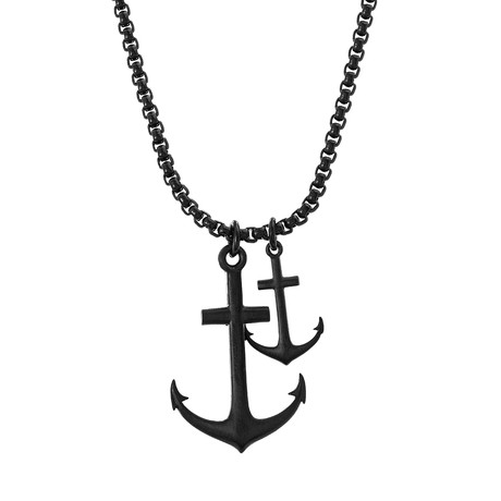 Double Anchor Chain Necklace + Black IP Plated Stainless Steel