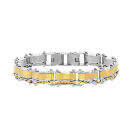Gold IP Plated Stainless Steel Stripe Design Structure Link Bracelet