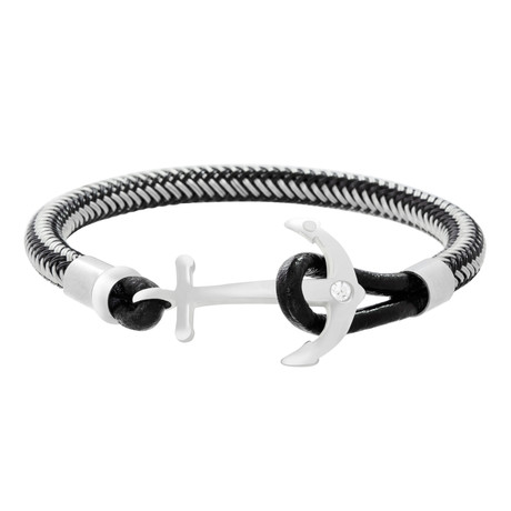 Two-Tone Black IP Stainless Steel Braided Bracelet + Anchor Hook Closure