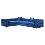 Giovanni Velvet Sectional Sofa // Left Facing // Navy