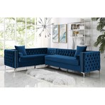 Giovanni Velvet Sectional Sofa // Left Facing // Navy