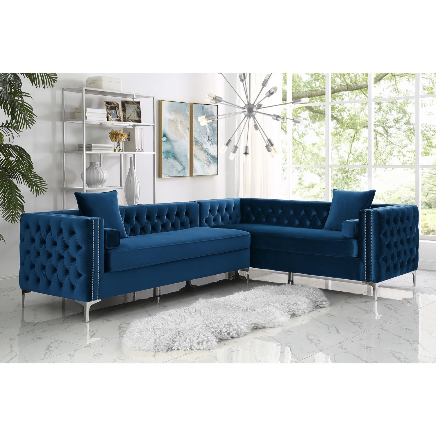 Giovanni Velvet Sectional Sofa // Right Facing (Navy) - Inspired Home ...