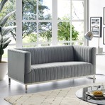 Daniel Velvet Loveseat (Gray/Chrome)