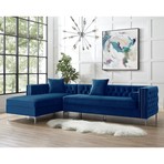 Giovanni Velvet Chaise Sectional Sofa // Left Facing (Navy)