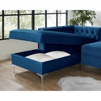 Giovanni Velvet Chaise Sectional Sofa // Left Facing (Navy)