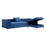 Giovanni Velvet Chaise Sectional Sofa // Right Facing (Navy)