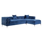 Giovanni Velvet Chaise Sectional Sofa // Right Facing (Navy)