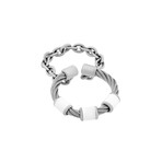 Charriol St. Tropez Stainless Steel + White Lacquer + Steel Cable Ring (Ring Size: 6)