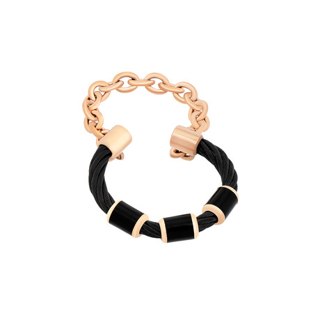 Charriol St. Tropez Pink Stainless Steel + Black Lacquer + Black Steel Cable Ring (Ring Size: 5.75)
