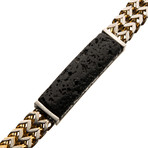Stainless Steel Plated Double Franco Chain + Lava Stone Bracelet // Gold + Black