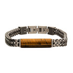 Stainless Steel Double Franco Chain + Tiger Eye Stone Bracelet // Brown + Silver