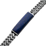 Stainless Steel Double Franco Chain + Lapis Stone Bracelet // Blue + Silver