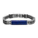 Stainless Steel Double Franco Chain + Lapis Stone Bracelet // Blue + Silver