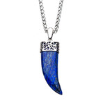 Lapis Lazuli Claw Stainless Steel Pendant // Blue