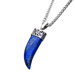 Lapis Lazuli Claw Stainless Steel Pendant // Blue
