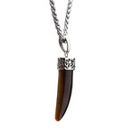 Stainless Steel Tigers Eye Claw Pendant // Brown