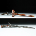19th C. Fine Old Indonesian Kris - Wood, Leather, Iron