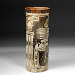 Tall Maya Codex Pottery Cylinder w/ Skeletal God