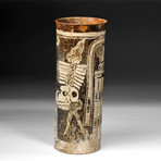 Tall Maya Codex Pottery Cylinder w/ Skeletal God