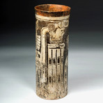 Tall Maya Codex Pottery Cylinder w/ Skeletal God