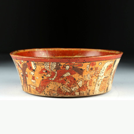 Important Maya Polychrome Bowl / Glyph on Base w/ TL