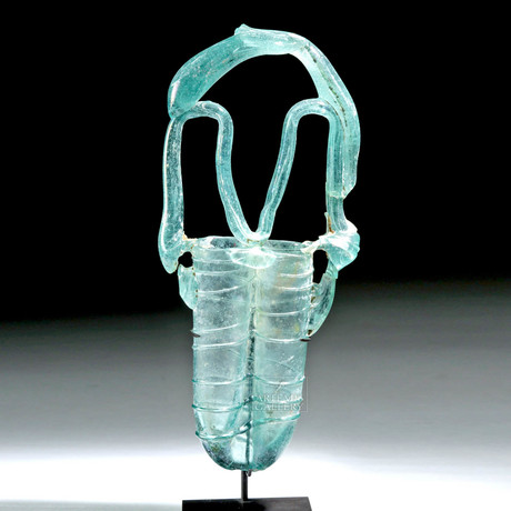 Roman Glass Double Unguentarium w/ Tiered Bale Handle