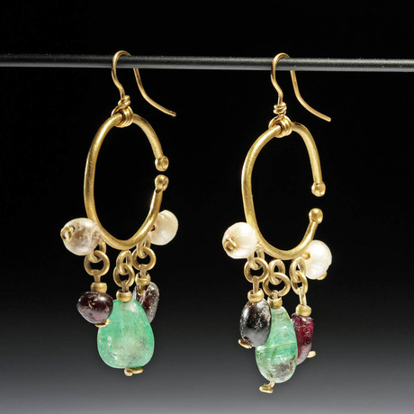 Published Byzantine Gold + Gemstone Hoop Earrings // 22 g