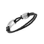 Leather Beaded Bracelet + Stainless Steel Lobster Lock // Black